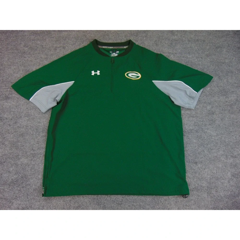 Green‎ Bay Packers Jacket Mens Large Green Under Armour Loose 1/4 Zip Light Coat